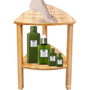 Tabouret de rangement en bambou Shunshun à deux niveaux, couleur grain de bois, étagère de salle de bain - Product Image 3