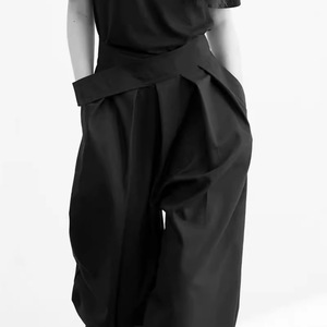 Costume en mousseline noire transfrontalier pour femme, pantalon à jambes larges, élégant, coupe régulière, asymétrique, avec franges, longueur cheville, version étroite, pour l'hiver - Product Image 1