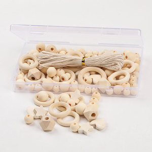 Wooden <b>Beads</b> Set 126Pcs Natural Color Assorted Shapes For Craft Ornaments Farmhouse Wreath Making With Waxed <b>Thread</b> - Product Image 4