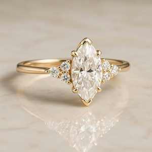 Elegante Anillo de Oro con Diamante de Laboratorio de Corte Marquesa Brillante en Oro Sólido, Joyería Clásica para Novia, Boda y Compromiso para Mujer - Product Image 3