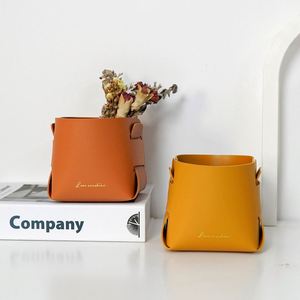 Elegant Small Catchall <b>Basket</b> for Bathroom PU Leather Storage Bins <b>Foldable</b> Rectangle Tray Organizer Box for Home Decor - Product Image 4
