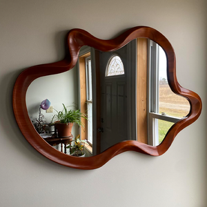 Specchio da Parete con Cornice in Legno Naturale Personalizzato, Forma Ondulata a Nuvola, Decorazione per Casa e <span class=keywords><strong>Ingresso</strong></span>, Specchio da Parete di Forma Irregolare - Product Image 2