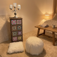 Pouf rond en fausse fourrure blanche, ottoman moelleux et confortable pour salon et chambre à coucher