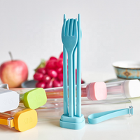 Ensemble de couverts en plastique sans BPA tendance et personnalisé, baguettes, fourchette, cuillère, étui de transport portable, kit de couverts réutilisables pour le bureau et l'école