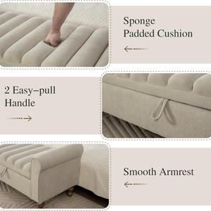 Panca imbottita moderna all'ingrosso, pouf in tessuto trapuntato, poggiapiedi per letto con braccioli arrotolati per camera da letto - Product Image 3