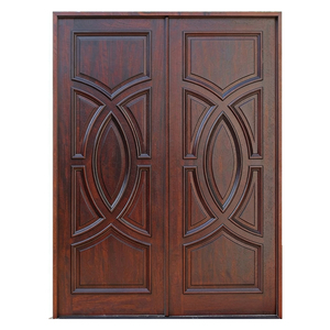 Puerta Doble de Entrada Moderna de Madera Sólida con Diseño Circular, Acabado Manual para Exteriores, para Villa - Product Image 3