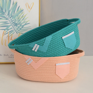 <b>Light</b> Pink Cotton <b>Rope</b> Woven Storage Basket Rectangle Shape Clothing Organizer Standing Type 100% Cotton Fabric - Product Image 2