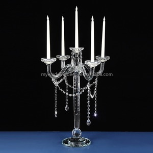 K63Wedding Candelabre à 5 bras en cristal, porte-bougie conique, abat-jour en verre hurricane, centre de table, 38 pouces de haut, candelabre à 5 têtes - Product Image 2