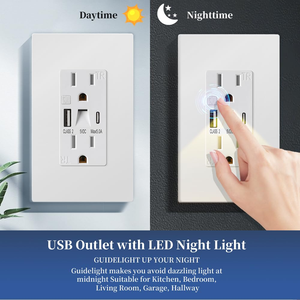 Keygma KU-15TL tường ổ cắm với 2 AC cửa hàng USB A + C 5V 5.0A cổng 15A 125V ánh sáng ban đêm - Product Image 6