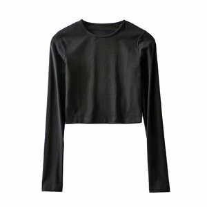 Maglietta Cropped personalizzata a manica lunga da donna in cotone Spandex tshirt Crop Girl stampa semplice camicia Crop Top da donna bianca - Product Image 6
