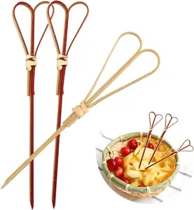 Brochetas de bambú decorativas desechables al por mayor, selección de cóctel de bambú, brochetas de nudo de bambú de colores, selección de fiesta de grado alimenticio seguro