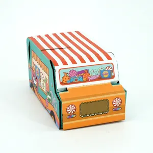 Caja de cartón Kraft bonita de juguete de autobús pequeño con forma de coche para niños, caja de regalo de embalaje de coche con tarjeta hecha a mano plegable