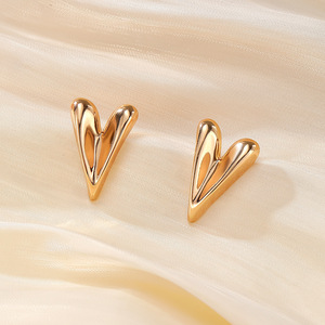 Heart Shape <b>Stud</b> Earrings Gold And <b>Silver</b> Zinc Alloy For Women Gift - Product Image 3