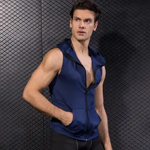 เสื้อแขนกุดมีฮู้ดแห้งเร็วสำหรับผู้ชายเสื้อกล้ามสำหรับยิมฟิตเนส