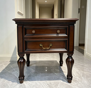 New Arrival Two Drawer Beaded Trim Cabriole Leg Solid Wood Nightstand with Dual Style Brass Pull Knobs - Product Image 4