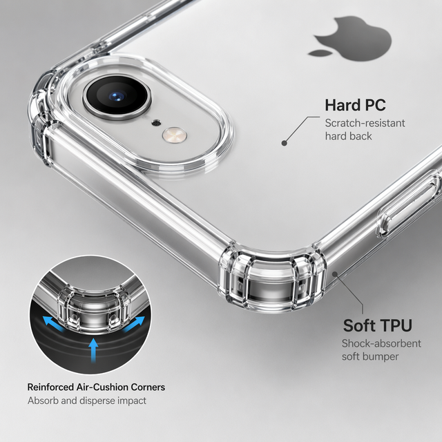 iPhone 16e/17e Clear Protective Case 0.3mm Slim TPU + PC Shockproof Anti-Yellowing Full Coverage Transparent Cover