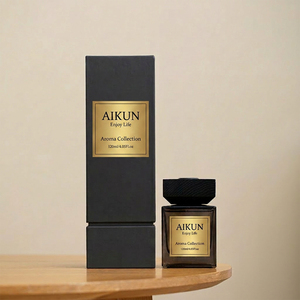 Aikun Small Batch Black 120ml Metal Label Rigid Box Any Scent Lasting Square Glass Bottle <b>Reed</b> <b>Diffuser</b> Set for Gift Firm - Product Image 1
