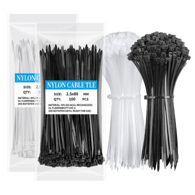 100pcs Pack 2.5*80 Nylon Self-Locking Cable Ties, Black Plastic Zip Tie Strips for Solar Panel/PV Module Edge Mounting
