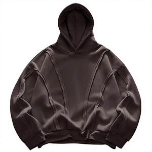 Men's Oversized Hooded Sweatshirt Solid Green Cotton Knitted Regular Sleeve Autumn Wear - Product Image 2