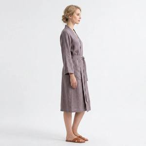 Bata de baño suave para mujer, talla grande, de lino, larga, para dormir, ropa de descanso, pijama de baño para mujer de talla grande, al por mayor de fábrica - Product Image 6