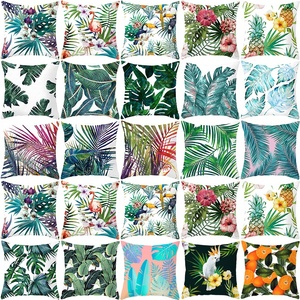 Housse de coussin en polyester motif oiseaux flamants roses de 18 pouces Hawaii Market Floral Leaf Printed Green Pillowcase avec fermeture éclair cachée - Product Image 1