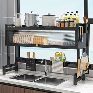 SANIPRO, organizador de almacenamiento de vajilla de gran capacidad para cocina, estante de secado sobre el fregadero, estante escurridor de platos con puerta de armario a prueba de polvo - Product Image 2