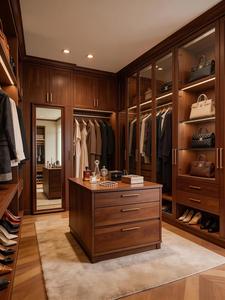 Dressing sur mesure en bois massif, <span class=keywords><strong>armoire</strong></span> américaine vintage avec vitrine et îlot central - Product Image 4