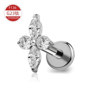 F136 G23 <b>Titanium</b> Clover Zircon <b>Stud</b> Earring For Ear Cartilage Piercing Jewelry - Product Image 1