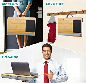 Support <span class=keywords><strong>portable</strong></span> pour <span class=keywords><strong>ordinateur</strong></span> <span class=keywords><strong>portable</strong></span> en bambou avec fente pour tablette et fente pour téléphone, coussin, tapis de souris - Product Image 3