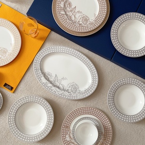 Nordic Style Elegant Ceramic Dinnerware Set Unique Embossed <b>Surface</b> Sustainable Engraving Technique Includes <b>Plates</b> and Bowls - Product Image 4