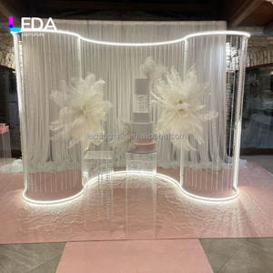 LEDA Modern White Wave Shape Metal <b>Backdrop</b> <b>Stand</b> with Bead Curtain for Wedding Party Events - Product Image 5