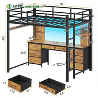 Lit de grenier avec bureau et portes en MDF, mobilier de chambre multifonctionnel et écologique pour appartement familial