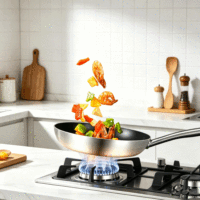 Poêle à frire robuste FLEY en acier inoxydable avec poignée, compatible induction, pour la restauration et la cuisine domestique