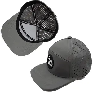 OEM ODM Waterproof Gorras 6 Panels Hole Flat Brim Bill Customize Rubber Patch Logo Perforated Golf Snapback Cut Melin Caps Hats