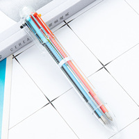 Dessin animé 6 couleurs en plastique stylo à bille étudiant mignon Journal marqueur multi-fonctionnel rétractable Gel stylos en gros