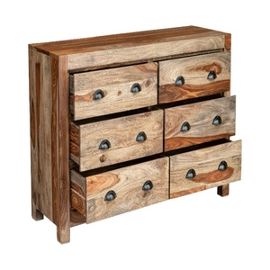Solid Sheesham Wooden Sideboard <b>Chest</b> of Drawers with 6 <b>Storage</b> Drawers | Rustic Wooden Cabinet | Bedroom <b>Storage</b> Unit - Product Image 4