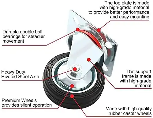 3 4 5 6 8 10 pulgada rodamiento de rodillos para Carro de mano rotar negro sólido de goma industriales pesados ruedas