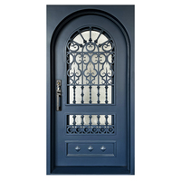 Puerta de Entrada de Hierro con Arco de Seguridad de Vidrio Aquatex, Diseño Moderno y Personalizable, Puerta Metálica Exterior para Villa