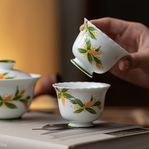 Guanlan Ceramics Hand Painted White Porcelain Master Cup Single Cup Kung Fu <b>Tea</b> <b>Set</b> Personal <b>Tea</b> Cup With Osmanthus Design - Product Image 1