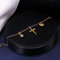 Braccialetto semplice della catena del braccialetto del pendente di fascino della croce del cuore dell'acciaio inossidabile di ovhanci per le donne