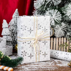 Snowflake <b>Pattern</b> Gift Wrapping <b>Paper</b> Double-Sided Coated Art <b>Paper</b> for Holiday Packaging 100GSM Roll Eco-Friendly - Product Image 1