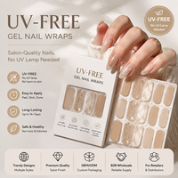 En gros, Wraps d'ongles en gel de résine sans UV, style French, imperméables, brillants, à décoller et coller rapidement, qualité salon, durables, non toxiques