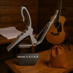 Capo de 5 púas para guitarra acústica, eléctrica, banjo, mandolina, ukelele, con bolsa de transporte y 6 púas de celuloide - Product Image 2