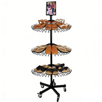 Étagère rotative à 3 niveaux pour chaussures, 360° °   Présentoir à chaussures rotatif avec roulettes et porte-panneau, étagère de présentation pour magasin de chaussures