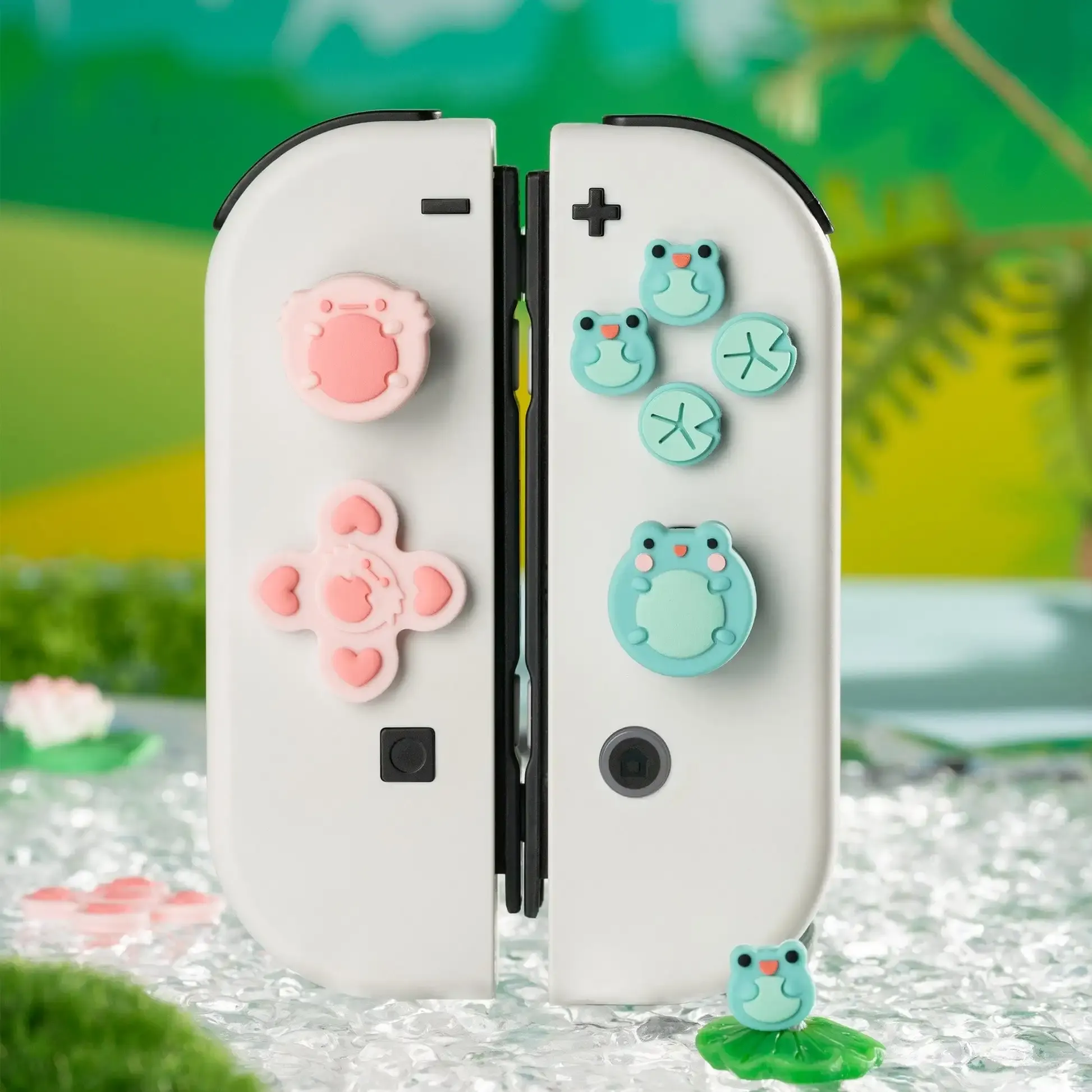 <strong>Frog</strong> Silicone ABXY Key Buttons Sticker Joystick Cover Caps for Nintend Switch/oled Cross D-Pad Thumb Grips Sets Gaming <strong>Accessory</strong>