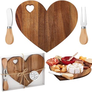 Plateau à fromage en bois en forme de cœur Qingguang avec ensemble couteau et fourchette pour servir les gâteaux - Product Image 5