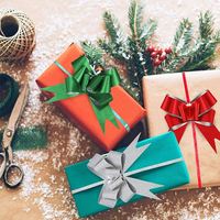 Grand nœud papillon holographique écologique et durable pour emballage cadeau, ruban à tirer avec logo personnalisé pour panier de Noël