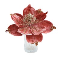 Dekorasi Natal Bunga Magnolia Buatan dari Kain Berkualitas Tinggi dengan Payet Aksesoris Dekorasi Pohon Natal