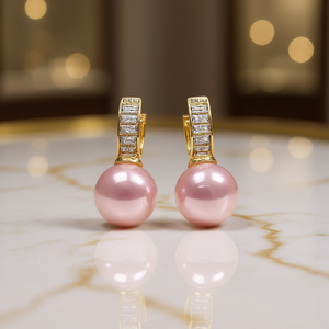 Orecchini Pendenti con Perle Coltivate Rosa Tiffany, Placcati in Oro 18K, Perle Rotonde AAA, Gioielli da Sposa Classici per Donna - Product Image 2