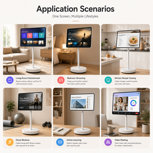 Téléviseur Android à écran tactile sur roulettes, écran intelligent portable avec caméra et haut-parleur pour les appels vidéo et le divertissement, écran à déplacement automatique - Product Image 3